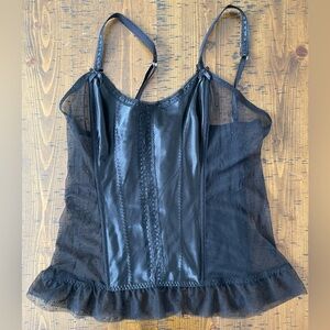 MORBID THREADS Black Sheer Lace-Trim Camisole Corset Y2K Vintage